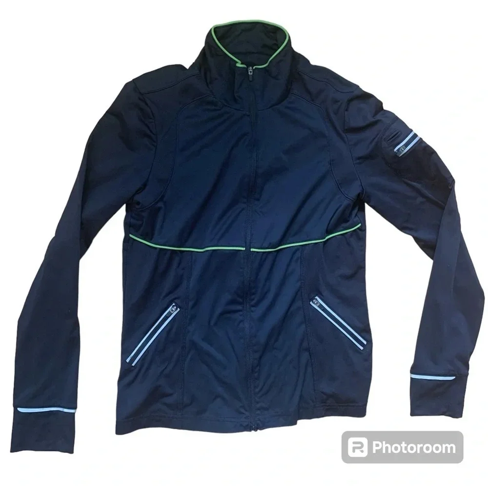 Athleta Reflective Jacket Black Athletic Zip Up Size Medium Brat Summer Green - Picture 1 of 8